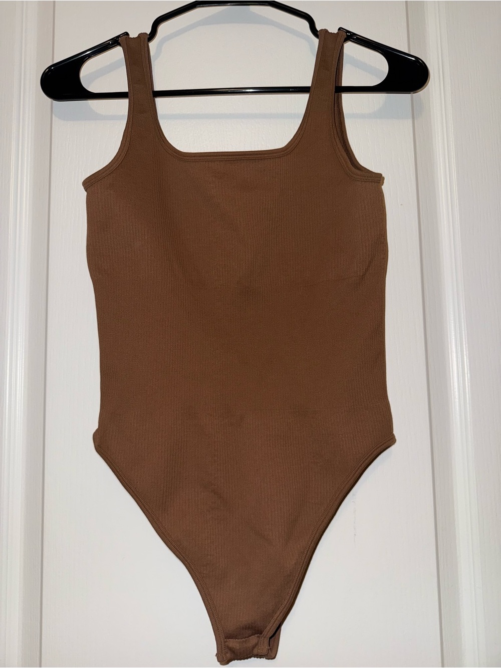 Classic Ribbed Square-Neck Bodysuit - Chocolate Brown